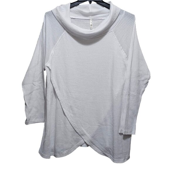 White Cowl Neck Waffle Knit Top 3X By Spool - Picture 1 of 8